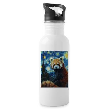 Red Panda, Van Gogh, Starry Night - Water bottle with straw - white - Right