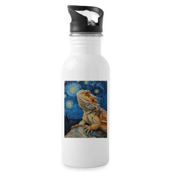 Bearded Dragons, Lizards, Van Gogh, Starry Night - Water bottle with straw - white - Right