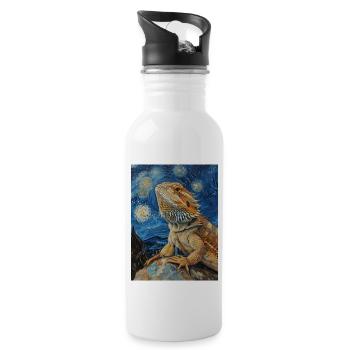 Bearded Dragons, Lizards, Van Gogh, Starry Night - Water bottle with straw - white - Right
