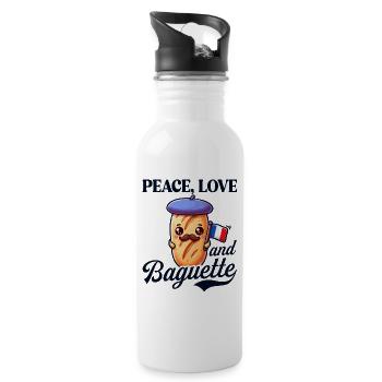 Peace, Love and Baguette, Proud to Be French - Water bottle with straw - white - Right
