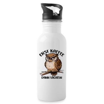 Grantige Eule mit lustigem Kaffeetrinkerspruch - Trinkflasche mit integriertem Trinkhalm - Weiß - Rechts