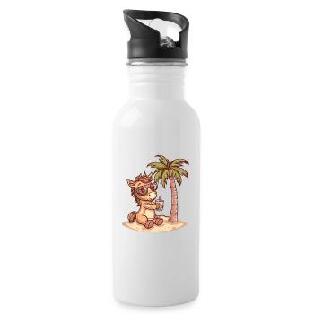 Pferd Insel Sommer Palme - Trinkflasche mit integriertem Trinkhalm - Weiß - Rechts