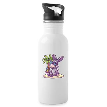 Esel Sommer Urlaub - Trinkflasche mit integriertem Trinkhalm - Weiß - Rechts