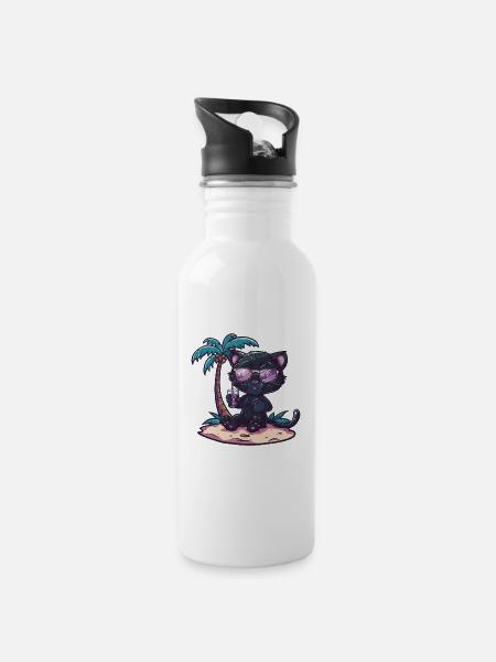 Panther Insel Sommer Palme - Trinkflasche mit integriertem Trinkhalm - Weiß