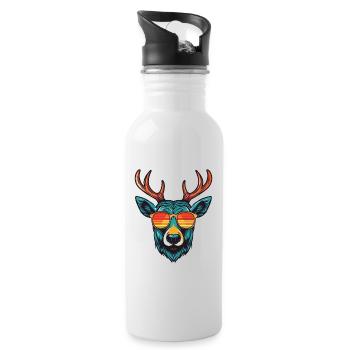 Hirsch Kopf Cool - Trinkflasche mit integriertem Trinkhalm - Weiß - Rechts