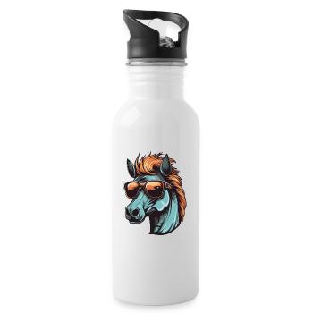Pferd Kopf Cool - Trinkflasche mit integriertem Trinkhalm - Weiß - Rechts