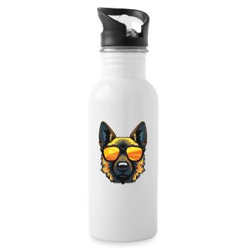 German Shepherd Dog Head Cool - Water bottle with straw - white - Right