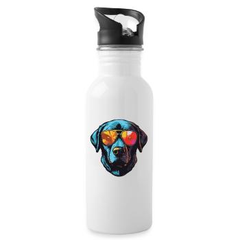 Labrador Dog Head Cool - Water bottle with straw - white - Right