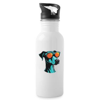 Greyhound Dog Head Cool - Water bottle with straw - white - Right