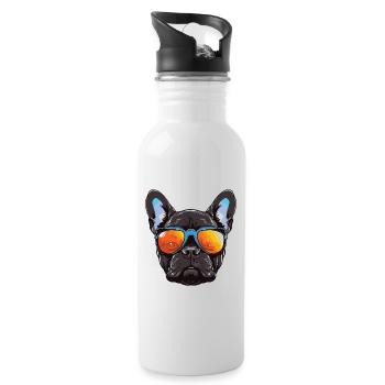 French Bulldog Dog Head - Water bottle with straw - white - Right