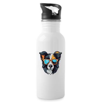 Border Collie Tête De Chien Cool - Gourde avec paille intégrée - blanc - Droite