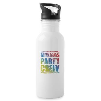 Mykonos Party Crew Bunt - Trinkflasche mit integriertem Trinkhalm - Weiß - Rechts