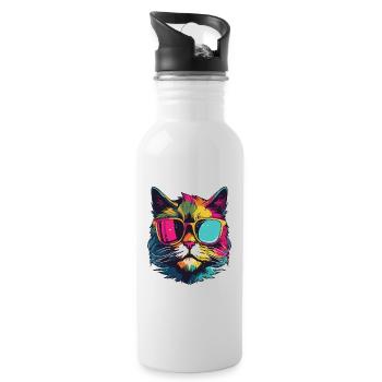 Katze Symbol Cool Kopf Party - Trinkflasche mit integriertem Trinkhalm - Weiß - Rechts