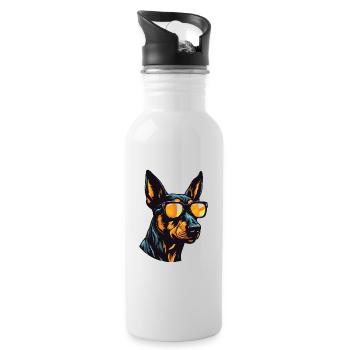 Doberman Hund Cool Kopf Party - Trinkflasche mit integriertem Trinkhalm - Weiß - Rechts