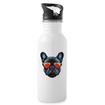 Französische Bulldogge Hund Kopf - Trinkflasche mit integriertem Trinkhalm - Weiß - Rechts
