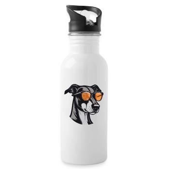 Greyhound Hund Cool Kopf Party - Trinkflasche mit integriertem Trinkhalm - Weiß - Rechts