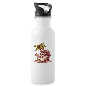 Hedgehog Summer Beach Comic - Water bottle with straw - white - Right