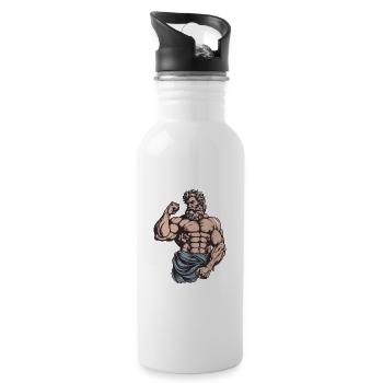 Bodybuilder Fitness Muskeln - Trinkflasche mit integriertem Trinkhalm - Weiß - Rechts