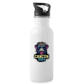 Cancun 2024 Affe - Trinkflasche mit integriertem Trinkhalm - Weiß - Rechts