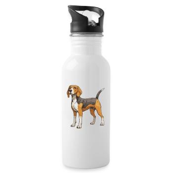 Beagle Hund - Trinkflasche mit integriertem Trinkhalm - Weiß - Rechts