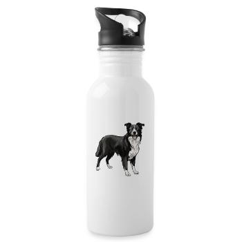 Chien Border Collie - Gourde avec paille intégrée - blanc - Droite
