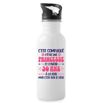 Femme Princesse Anniversaire 30 Ans - Gourde avec paille intégrée - blanc - Droite