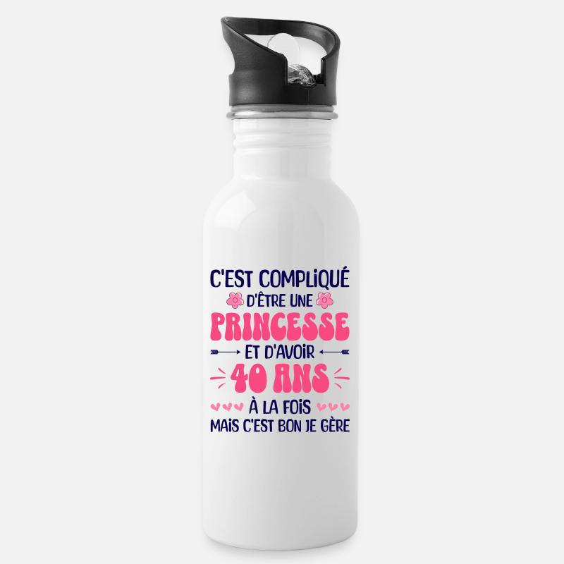 Femme Princesse Anniversaire 40 Ans - Gourde avec paille intégrée - blanc