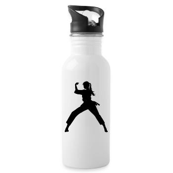 Karate Woman Silhouette - Water bottle with straw - white - Right
