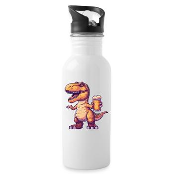 Dinosaurier T-Rex Bier Pixel - Trinkflasche mit integriertem Trinkhalm - Weiß - Rechts