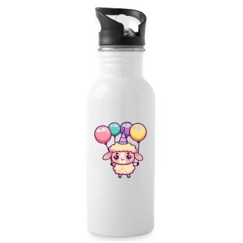 Schaf Geburtstag Comic - Trinkflasche mit integriertem Trinkhalm - Weiß - Rechts