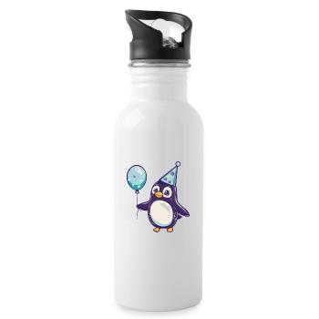 Penguin Birthday Comic - Water bottle with straw - white - Right