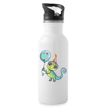 Bande dessinée d’anniversaire caméléon - Gourde avec paille intégrée - blanc - Droite