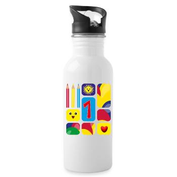 Bunte eins zum Geburtstag oder zur Grundschulzeit. - Trinkflasche mit integriertem Trinkhalm - Weiß - Rechts