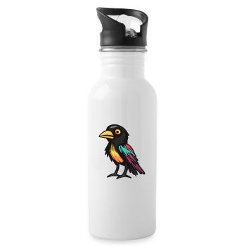Rabe Krähe Halloween Tier - Trinkflasche mit integriertem Trinkhalm - Weiß - Rechts
