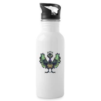 Pfau Vogel Halloween Tier - Trinkflasche mit integriertem Trinkhalm - Weiß - Rechts