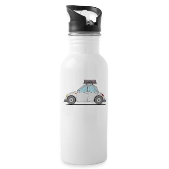 Car with suitcase on the roof in grey - Water bottle with straw - white - Right