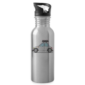 Voiture avec valise sur le toit en gris - Gourde avec paille intégrée - argent clair - Droite