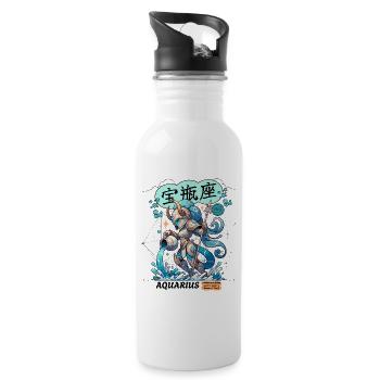 Wassermann Astrologisches Sternzeichen - Trinkflasche mit integriertem Trinkhalm - Weiß - Rechts