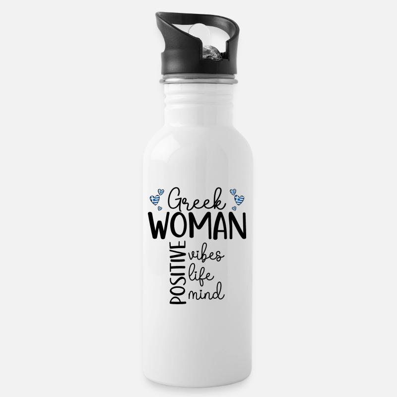 Positives Mädchen Griechische Frau - Trinkflasche mit integriertem Trinkhalm - Weiß
