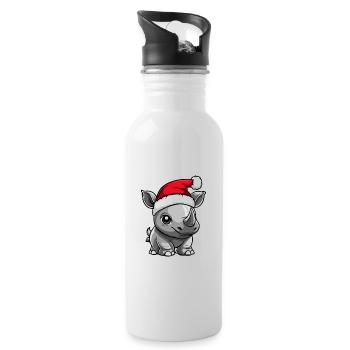Rhinocéros Noël mignon - Gourde avec paille intégrée - blanc - Droite