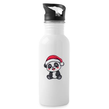 Panda Christmas Cute - Water bottle with straw - white - Right