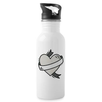 Coeur / Tatouage / Bannière / Bande dessinée / Amour / Points - Gourde avec paille intégrée - blanc - Droite