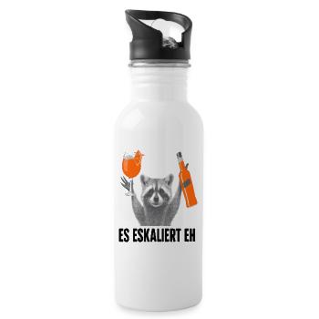 Party Waschbär Spruch Trinkspruch Es Eskaliert Eh - Trinkflasche mit integriertem Trinkhalm - Weiß - Rechts