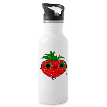 strawberry - Water bottle with straw - white - Right