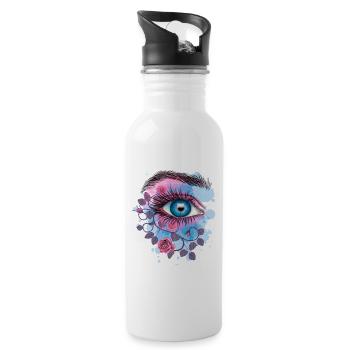 Blue Psychedelic Floral Eye - Water bottle with straw - white - Right