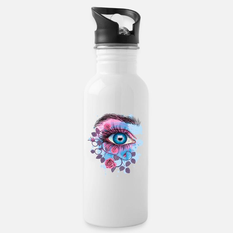 Œil floral psychédélique bleu - Gourde avec paille intégrée - blanc
