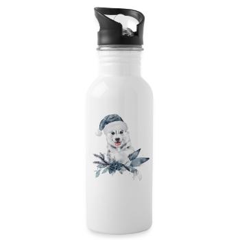 Huskybaby Portrait mit Santa Hat - Trinkflasche mit integriertem Trinkhalm - Weiß - Rechts