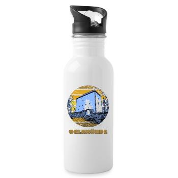 Ostthüringen Merch - Kemenate Orlamünde - Trinkflasche mit integriertem Trinkhalm - Weiß - Rechts