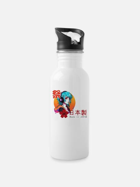 Anime Vibes - Made in Japan - Trinkflasche mit integriertem Trinkhalm - Weiß