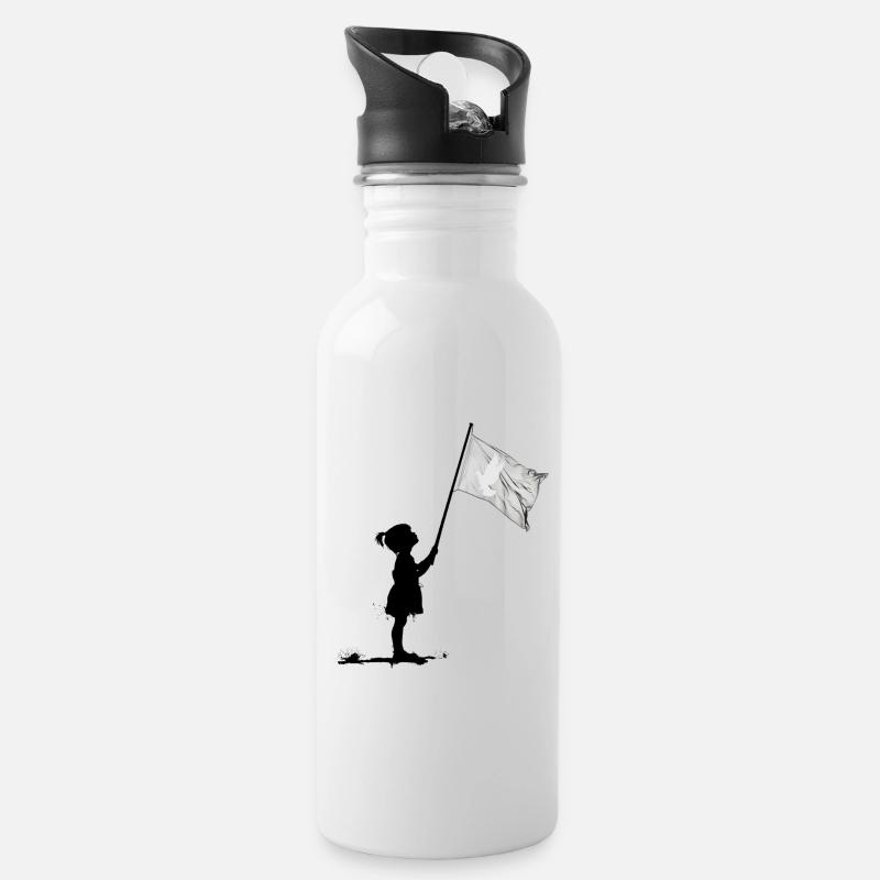 Friedenstaube Flaggenmotiv - Trinkflasche mit integriertem Trinkhalm - Weiß